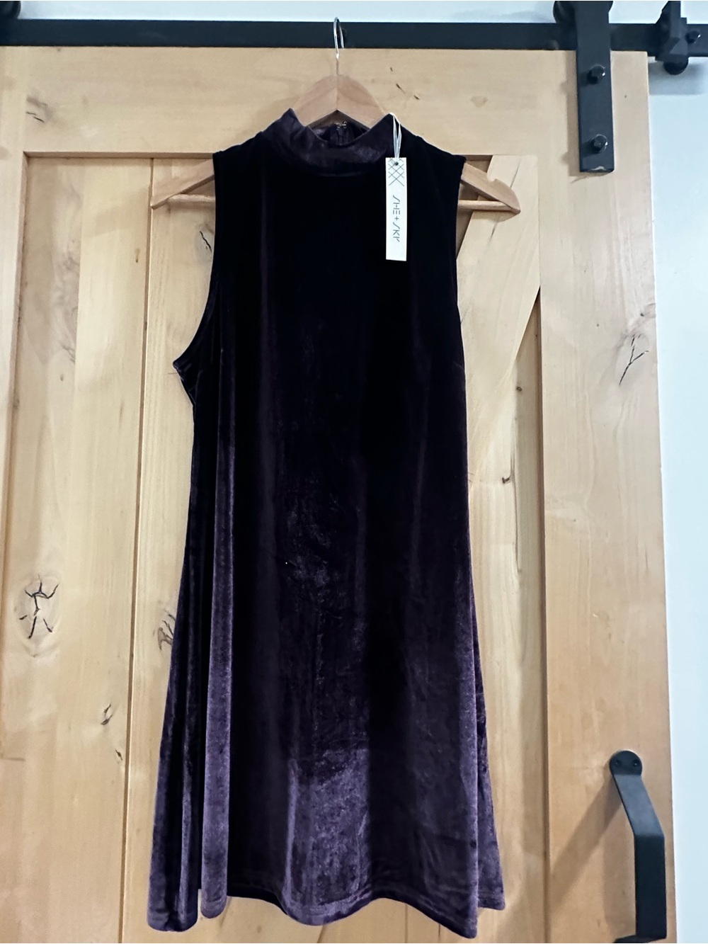 She + Sky Velvet Sleeveless Mock-Neck Dress in Plum